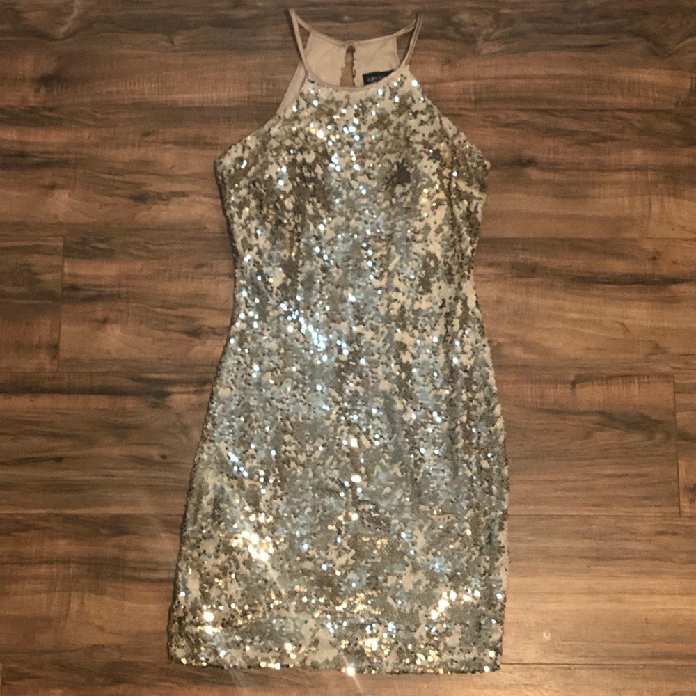 Sequin Hearts Champagne Gold Dress // Size 9